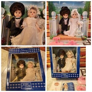 Lot 2 Vtg Ginny Doll bride & groom in box 8" wedding